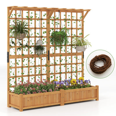 71 Inches Large Wooden Planter Container with Trellis and Hanging Roof-Orange