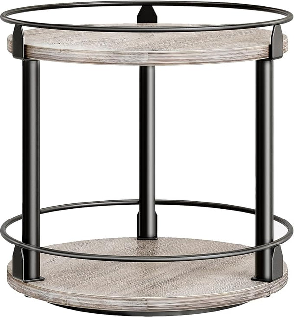 Lazy Susan Organizer, Rotating Spice Rack, 2 Tier Spice Turntable Organizer, Industrial Turntable Spice Holder, for Kitchen Countertop and Cabinet, Compact and Versatile, Greige SR22BG