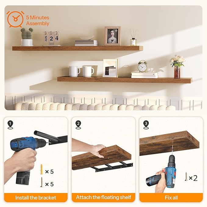 HOOBRO Floating Shelves for Wall, Wall Mounted Shelf Set of 2, 55
