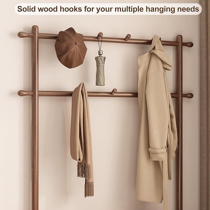 Coat Rack with Shoe Storage, Wooden Hall Tree with Bench, 11 Hooks and 2-Tier Storage Shelves, 3-in-1, Entryway Bench with Coat Rack (39.3