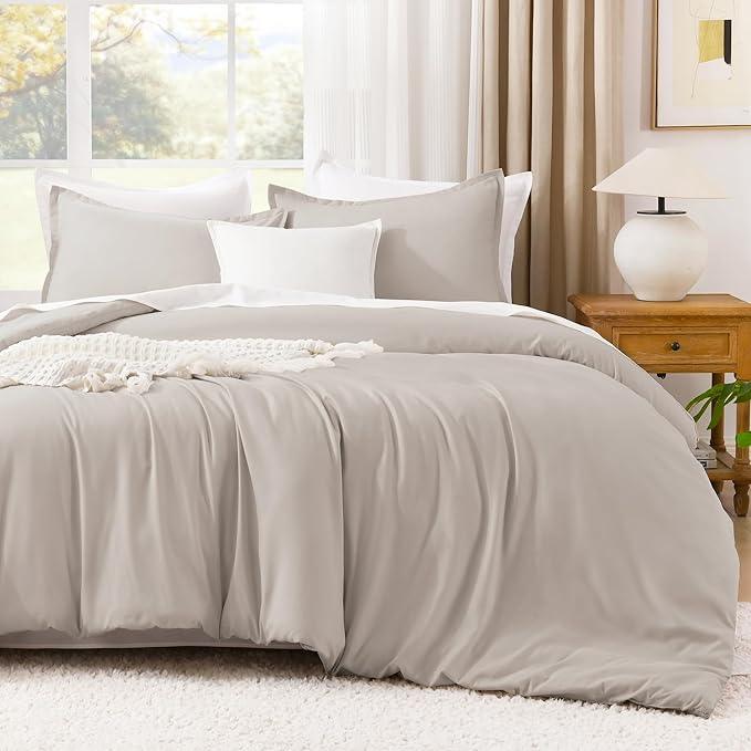 Litanika Comforters Super King Size Linen, 3 Pieces Lightweight Solid Bedding Set & Collections, All Season Fluffy Bed Set (120x120In Comforter & 2 Pillowcases)