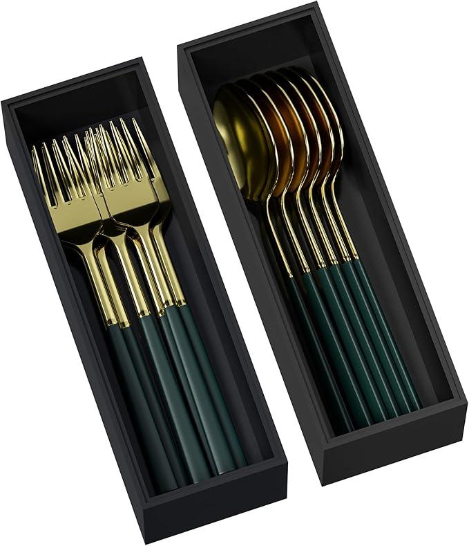 Kitchen Drawer Organizer Bins, Black Bamboo Drawer Organizer Stackable for Silverware, Utensils, Cutlery, Flatware, Junk Drawer, Dresser, Bathroom, 9