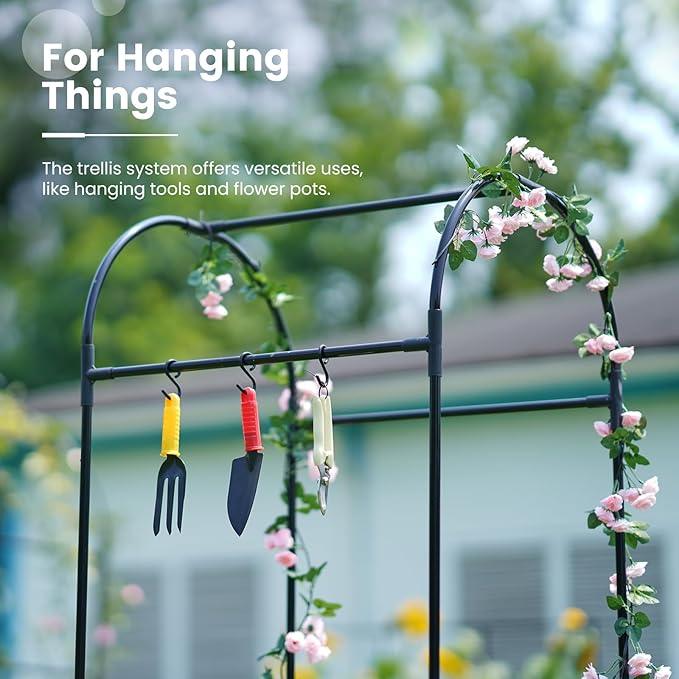 KING BIRD Raised Garden Bed with Arched Trellis Galvanized Planter Garden Box Outdoor for Gardening, Climbing Vegetables, Flowers 3.94x1.97x0.98 Ft, Dark Grey