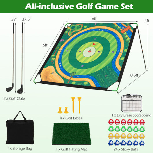 71 x 71 Inches Golf Chipping Game Set with 2 Adjustable Clubs