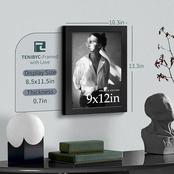 9x12 Frame 3 Pack - Black Woodgrain, 9 x 12 Picture Frame with HD Tempered Glass, Table or Wall Display