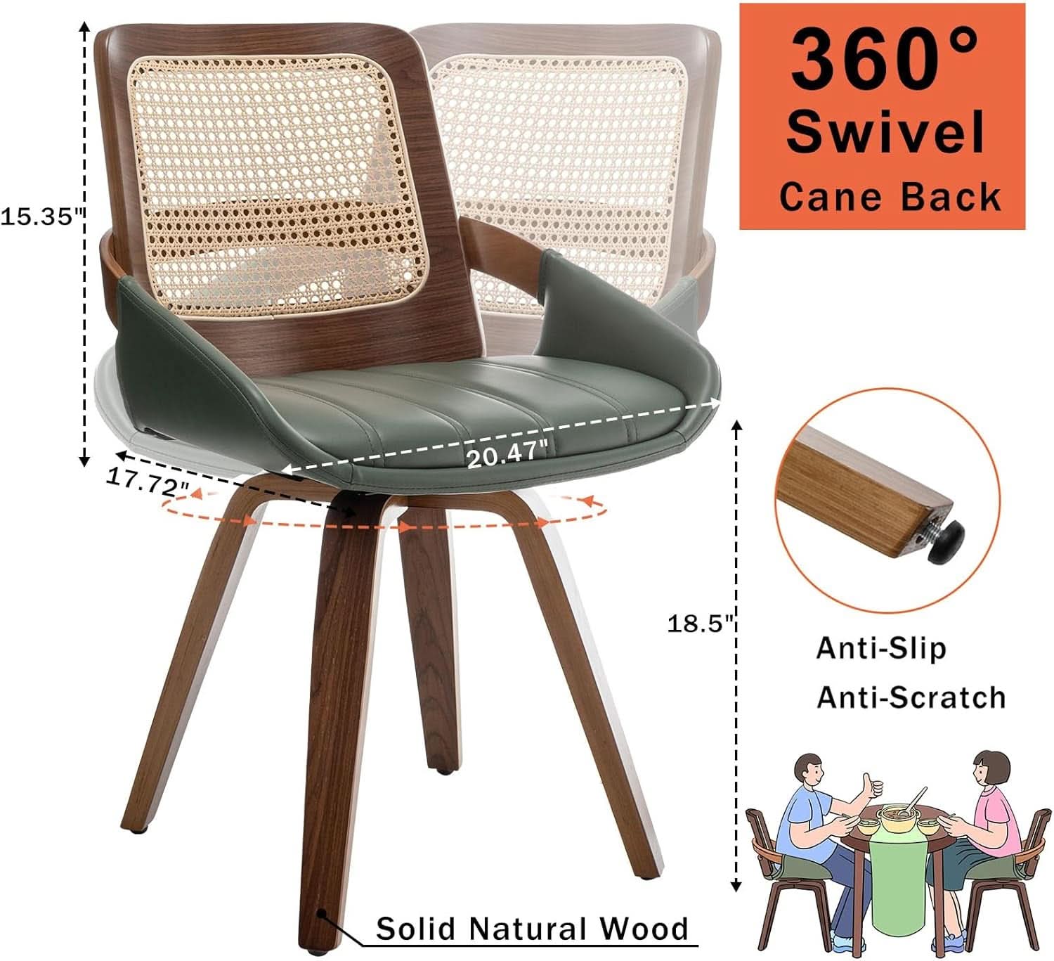 Set Midcentury Green Rattan Bentwood Dining Chairs