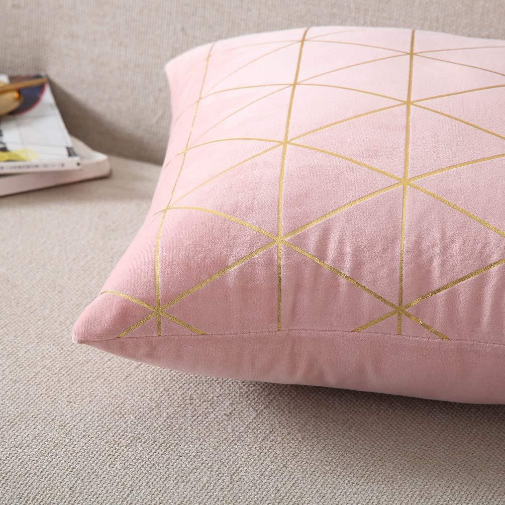 2 Throw Pillow Covers, Square Cushion Covers 18 x 18 in, Pink/Gold