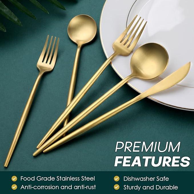 Matte Gold Silverware Set, OGORI 30-Piece Food Grade Stainless Steel Gold Flatware Set, Kitchen Utensil Set Service for 6, Tableware Cutlery Set for Home and Restaurant, Dishwasher Safe - Gift Box