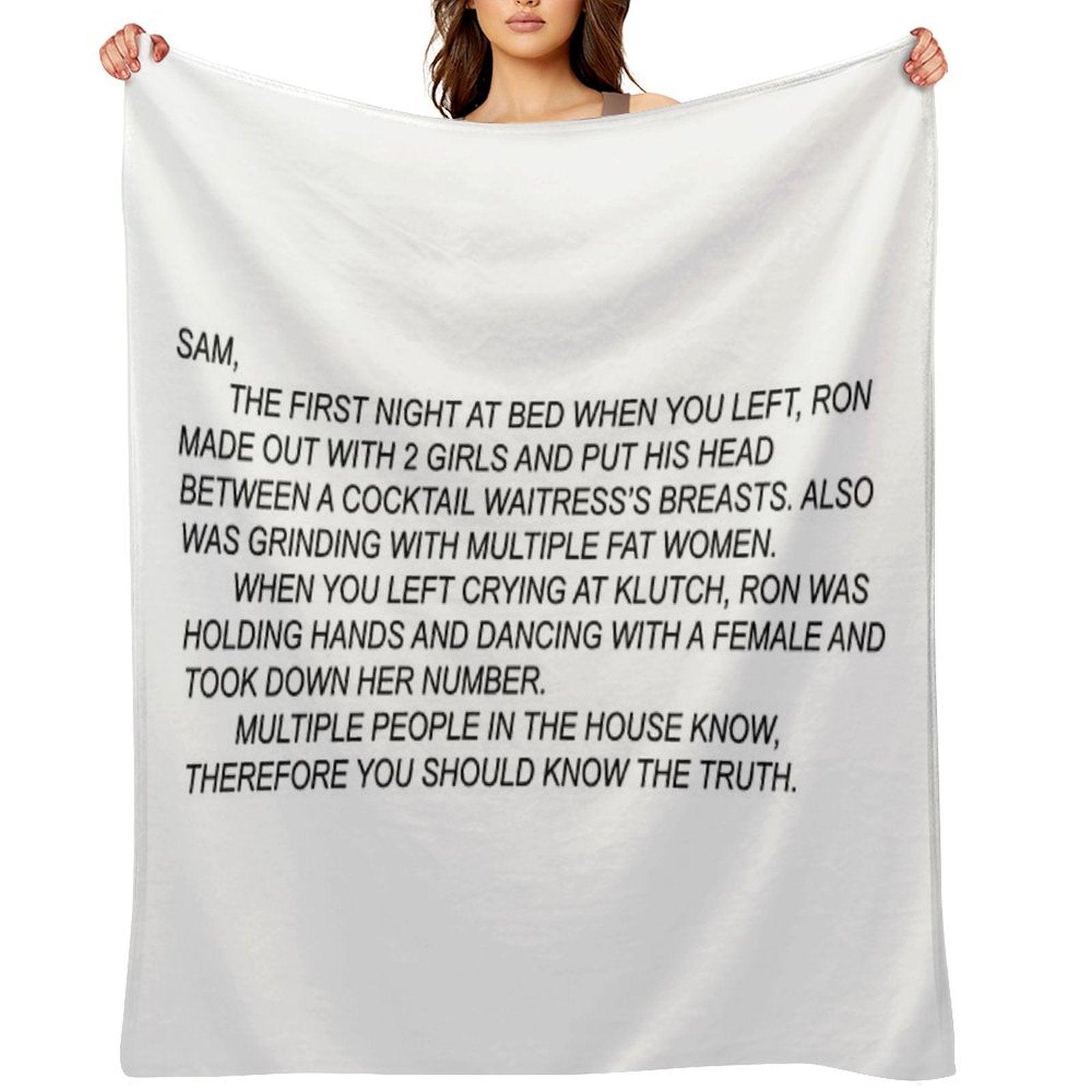 Anonymous Letter to Sammi Throw Blanket