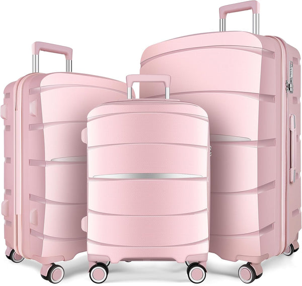 Luggage Sets with Spinner Wheels (20/24/28 Inch), PP+ABS Suitcase Sets