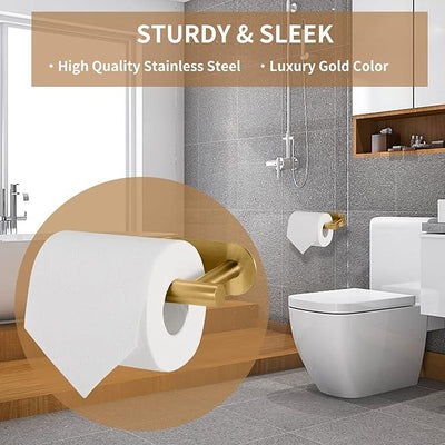 Toilet Paper Holder,Gold,Wall Mount, Upgraded Adhesive Toilet Roll Holder,no Drilling,Bathroom/Rv/Washroom,SUS 304 Stainless Steel,Rustproof (Gold, 1 Piece)