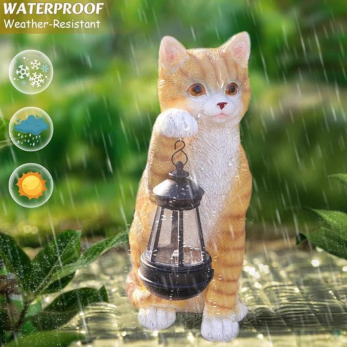 Cat Statues for Garden - Solar Powered Outdoor Cat Garden Statue, Crafted Garden Sculptures & Statues for Patio, Yard, Lawn, Gardening Gifts for Women and Mom(11