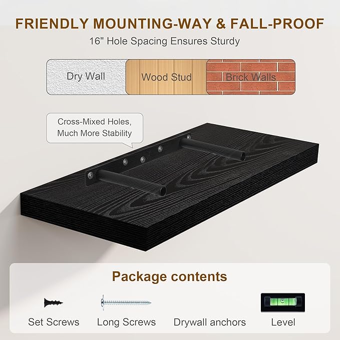 Fun Memories Black Floating Shelves 8 Inch Long, 8