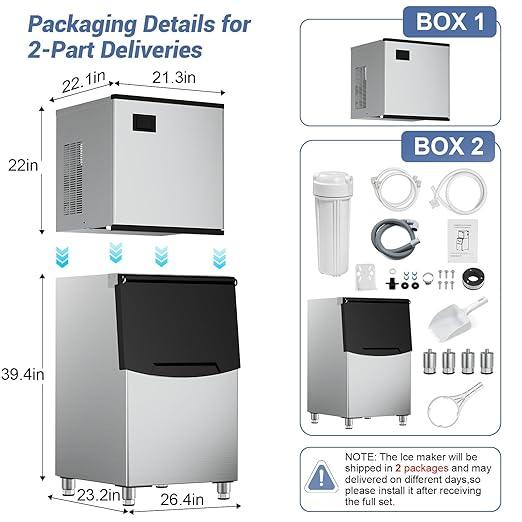 Commercial Ice Maker 600 Lbs/24H Ice Machine Large Capacity Stainless Steel, 182 Ice Trays Industrial Ice Machine, 350 Lbs Storage Commercial Ice Maker Machine Freestanding, Cube Ice Maker Commercial