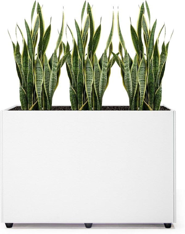Planter Box Rectangular Block - 24×16×12IN Galvanized Steel Metal Long Box Planter Easy Installation Modern Outdoor Tall Planters All-Weather Use with Drainage Holes for Patio/Porch(White)