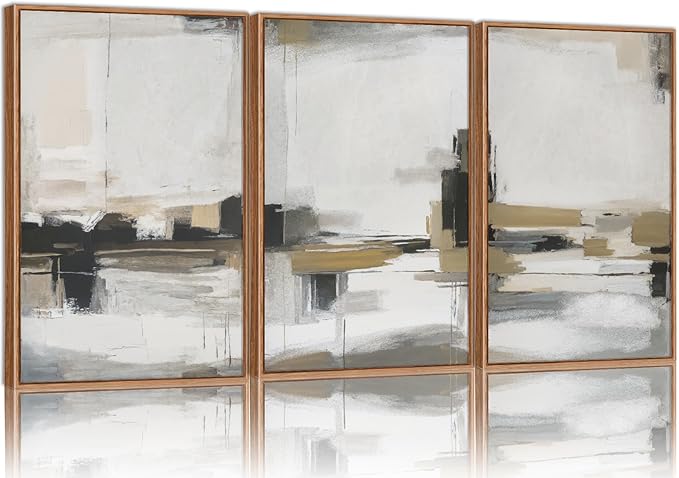 SIGNINART Beige Abstract Framed Canvas Wall Art Set, Black and White Textured Art Prints, Paint Strokes Minimalist Shapes Wall Decor, Neutral Modern Art Paintings for Living Room, Bedroom, Office 16