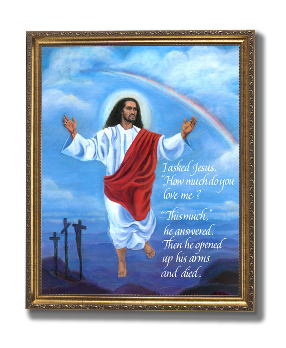 African American Jesus Art – 16x20 Framed Christian Print with Gold Antique Frame