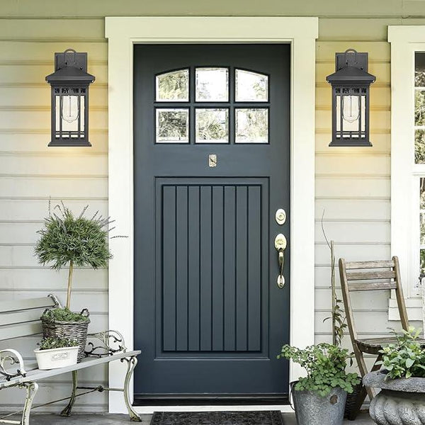 Outdoor Porch Lights Wall Mount, 12.4 Inch Outdoor Wall Lantern With E26 Sockets & Seeded Glass, Classic Exterior Lighting Fixtures, Waterproof Porch Light Fixtures For Garage (Bulbs Not Include)