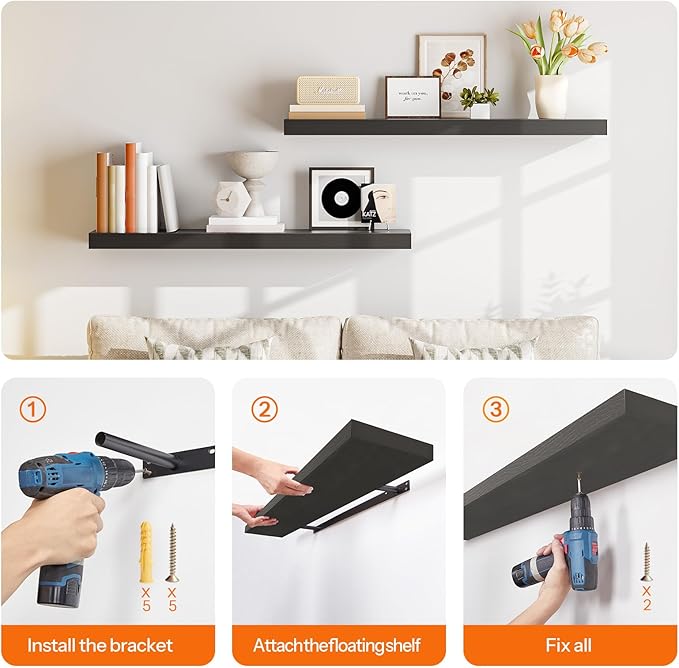 HOOBRO Floating Shelves for Wall, Wall Mounted Shelf Set of 2, 39.4