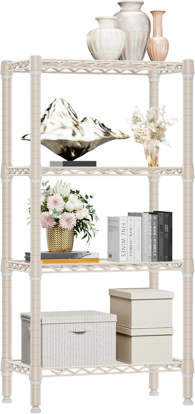 1000 lbs 4-Shelf Standing Storage Shelves Heavy Duty Metal Shelving Unit Adjustable Wire Rack for Office Garage Kitchen, Light Tan 11.8 D x 23.6
