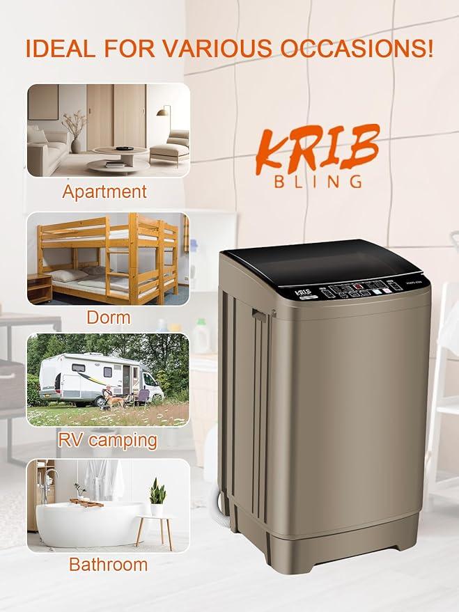 17.7 lbs Portable Washer Drain Pump, Full Automatic Washing Machine with LED Display, 10 Programs & 8 Water Levels Selections, Ideal for Camping, Apartment, Dorm, Glod