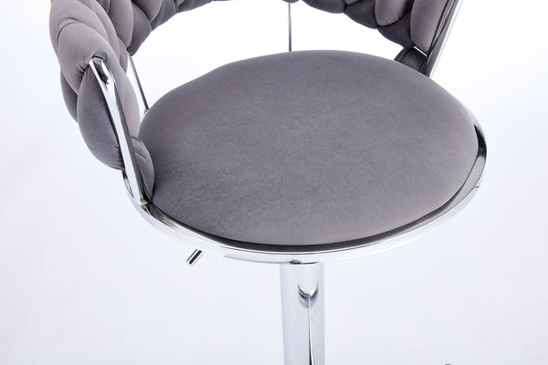 Set of 2 Bar Stools with Chrome Footrest & Base Swivel Height Adjustable Velvet