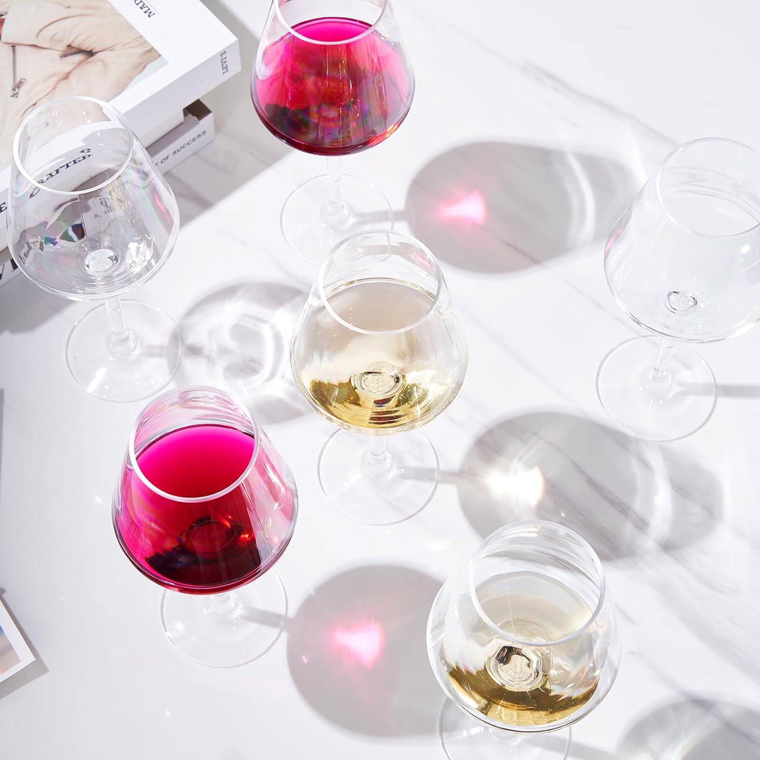 Unbreakable Stemmed Wine Glasses, Tritan Acrylic | Set of 6 | European Style Crystal Drinkware, 18oz