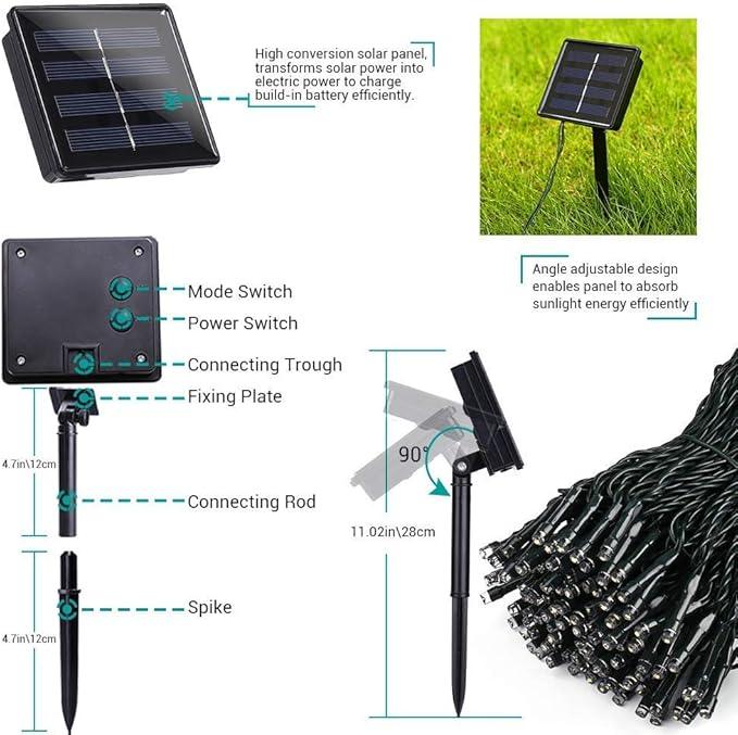 Toodour Solar Christmas Lights, 2 Packs Total 144ft 400 LED 8 Modes Solar String Lights, Waterproof Solar Outdoor Christmas Lights for Garden, Patio, Fence, Balcony, Christmas Tree Decor - Blue