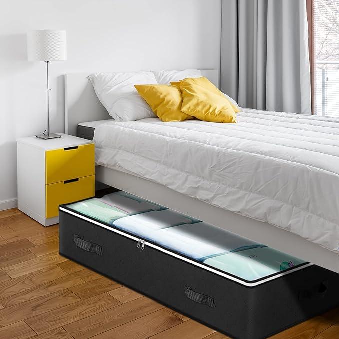 Budding Joy 90L Under Bed Storage Containers, Closet Organizers and Storage Bins, Foldable Underbed Storage Bags for Blankets, Towels, Comforter, Sweaters, Pillows, Linen Sheets, Wrapping Paper，Black