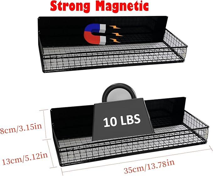 Bruda 2 Pack Large Magnetic Shelves Spice Rack Organizer for Washing Machine, Fridge, Refrigerator, Oven, Coffee Maker, Metal Peg Board 009