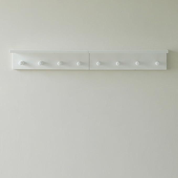 Entrance Coat Rack ，Coat Hooks, Wall-Mounted Wooden Hook Rack, Wall-Mounted Shelves are Very Suitable (White Finish-2)