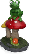 Alpine Corporation ZEN390SLR-L Frog on Mushroom Statue with LED Lights, Solar-Powered LED Frog Garden Statue, 24
