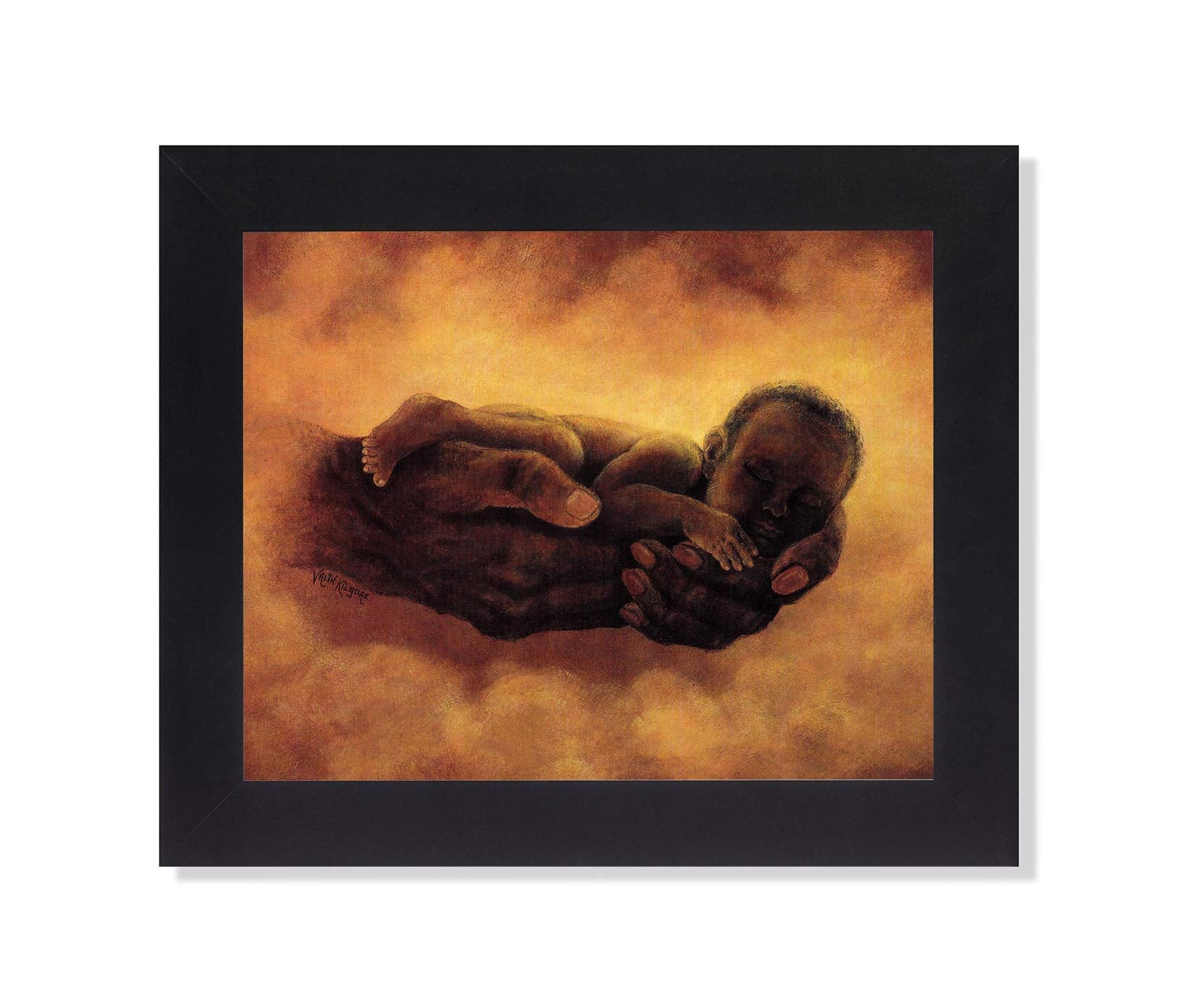 Framed Art Print - African American Baby Hands 8x10 Black Oak Frame