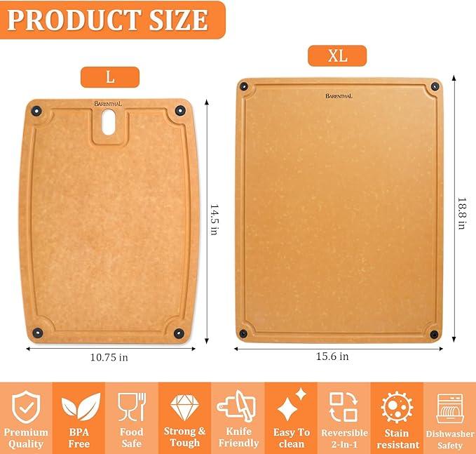 Large cutting boards for kitchen dishwasher - 2PC cutting board set double-sided with Non-Slip Feet and Juice Groove Composite chopping board for kitchen knife Friendly XL(18.8
