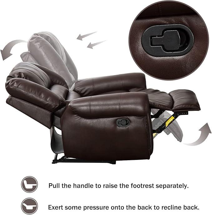 CANMOV Leather Recliner Chair Set of 2, Classic and Traditional Manual Recliner Chair with Comfortable Arms and Back,Manual Single Recliner Sofa for Living Room, Brown