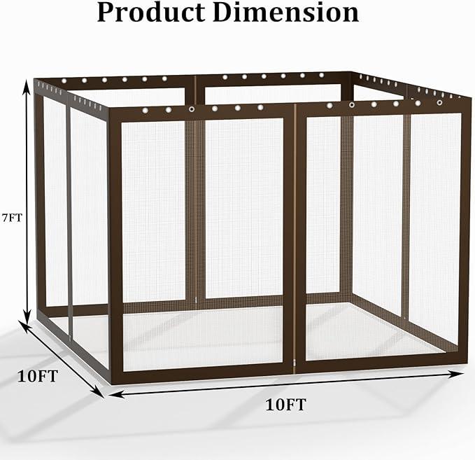 Gazebo Replacement Netting Screen Mosquito Net Screen Walls for 10 x 10 ft Outdoor Gazebo Canopy, 4-Panel with Double Zippers for Outdoor Patio (Only Netting)