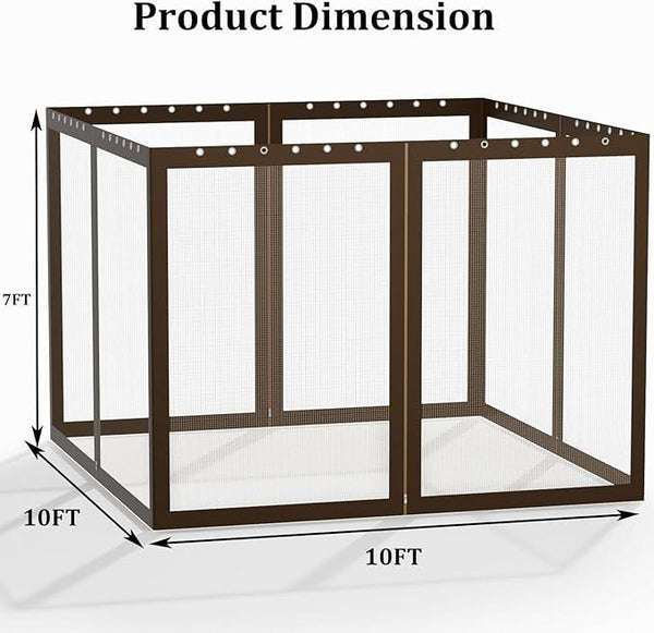 Gazebo Replacement Netting Screen Mosquito Net Screen Walls for 10 x 10 ft Outdoor Gazebo Canopy, 4-Panel with Double Zippers for Outdoor Patio (Only Netting)