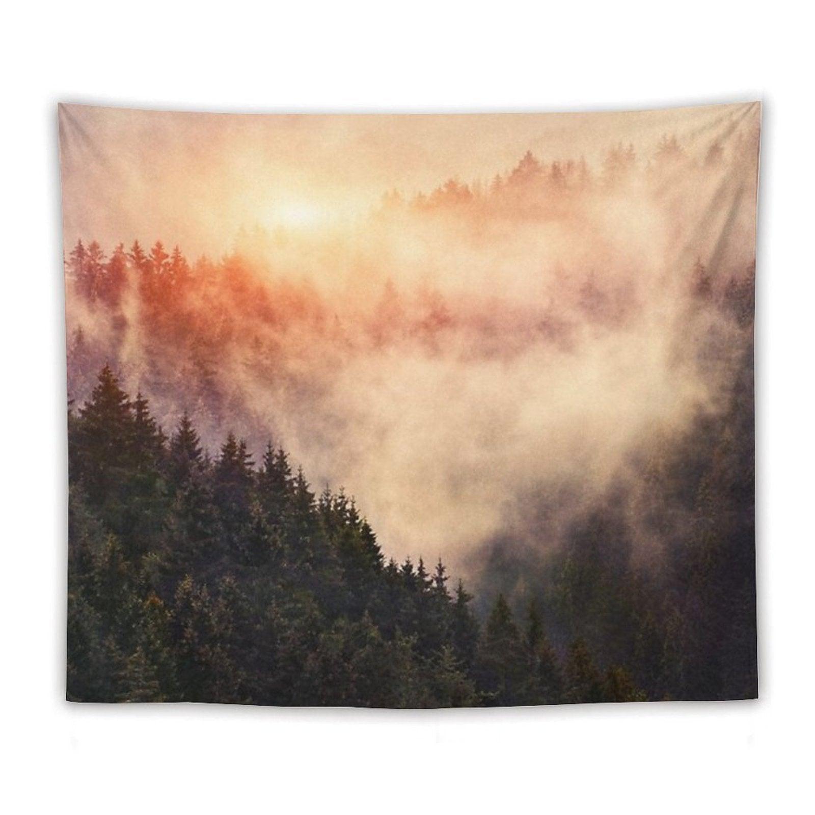 In My Other World  Sunrise In A Romantic Misty Foggy Autumn Fairytale Wilderness Forest With Trees Covered In Fog And Sunlight Tapestry