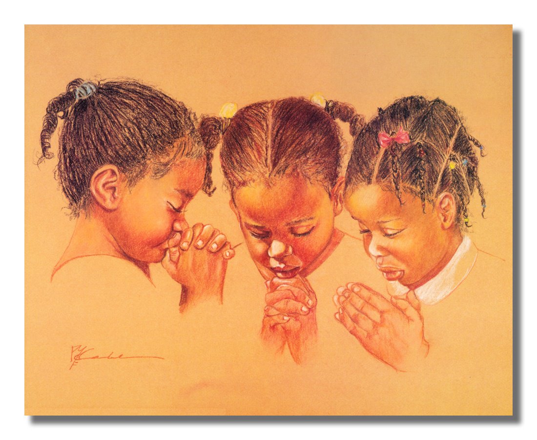 Religious Wall Art Print – African American Girls Praying Jesus Christ 16x20