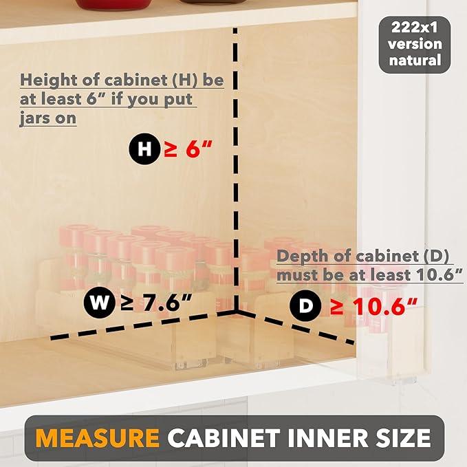 SpaceAid Bamboo Pull Out Spice Rack Organizer for Cabinet, Heavy Duty Slide Out Seasoning Kitchen Pantry Sliding Vertical Organization, 7.6