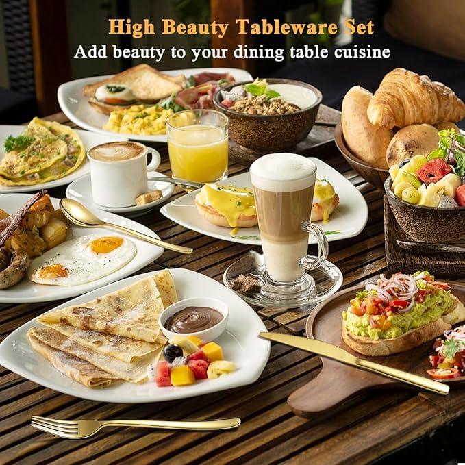 Berglander Gold Silverware Set 60pcs Service for 12, Golden Titanium Plating Stainless Steel Flatware Set, Gold Spoons Forks Knives Set for Home, Wedding, Restaurant, Hotel, Dishwasher Safe