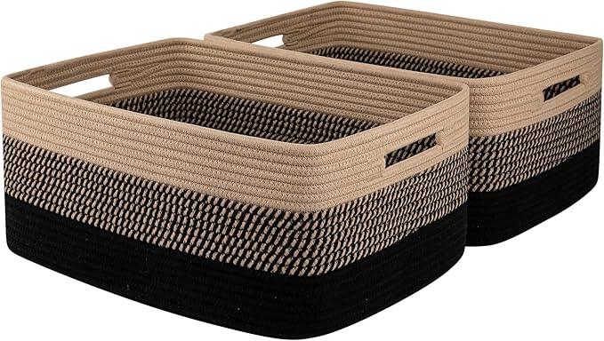 Large Storage Basket for Organizing, Woven Rope Basket for Shelves, Closet Organizer Bins for Clothes, Blanket, Toys, Baby Nursery Storage, 17.7