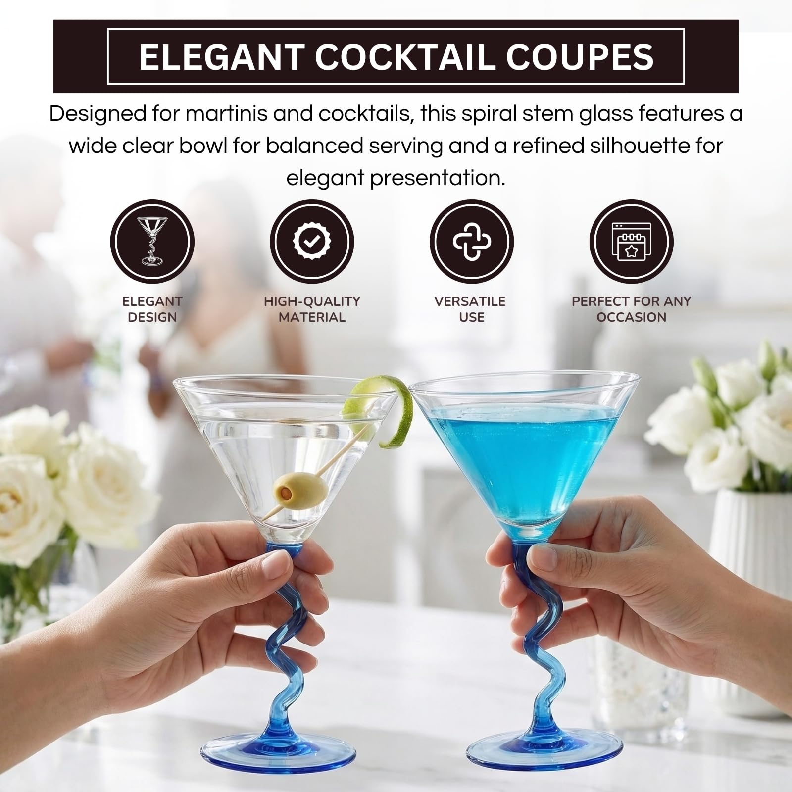 Spiral Stem Martini Glasses Set of 2, 9.2oz 7.05