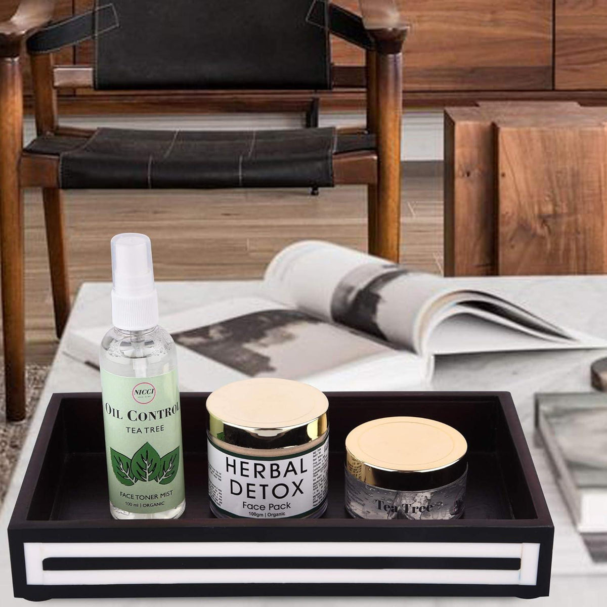 Vanity Tray Parlour Concentric Bone & Resin Inlay, Black & White - 10