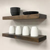 URBANDI, Rustic Floating Shelves, Set of 2, Hidden Bracket, Solid Wood, Heavy Duty, Wall Mounted Shelves, (Dark Brown, 24Wx10D)
