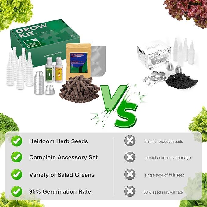 Salad Greens Seed Pod Kit for AeroGarden Hydroponics Growing System, Indoor Home Garden with American Fast/Paris Island/Buttercrunch Lettuce, Swiss Chard, Spinach, Cauliflower and Wild Cabbage, 7 Pods