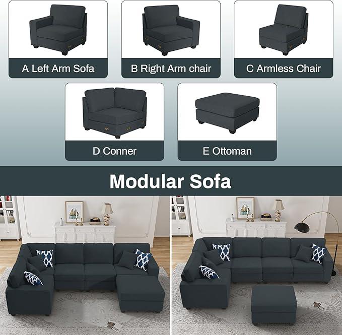 L Lengend Vansen Modular Sectional Sofa U Shaped Couch with Ottoman Modern Reversible Corner Sectional Couch for Living Room (Charcoal, U Shaped Sofa-1)