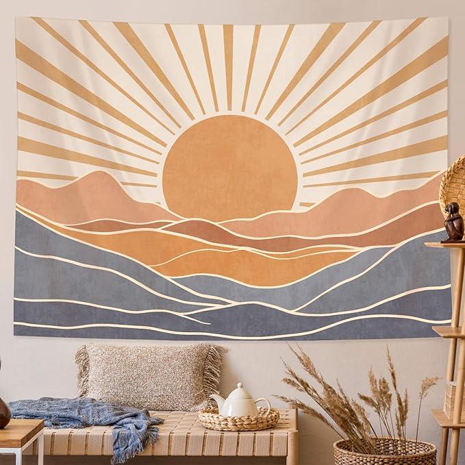 Lunerfex Boho Sun Tapestry Sunset Wall Tapestry, Mountain Tapestries for Bedroom 80s Tapestries Wall Hanging for Bedroom Living Room Decor Boho-3 60