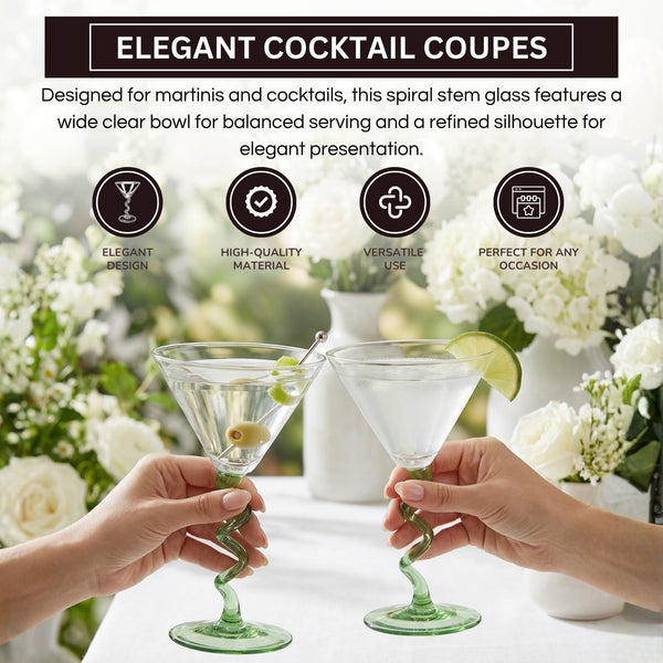Spiral Stem Martini Glasses Set of 2, 9.2oz 7.05