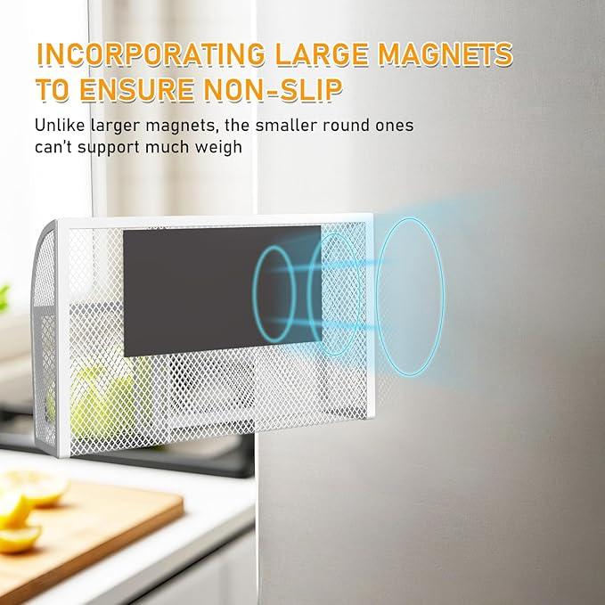 Magnetic Pencil Holder Magnetic Shelf for the Whiteboard 3-Grid Mesh Magnetic Pen Holder for Refrigerator Magnetic Organizer Locker Accessories Organizer for Office (White)